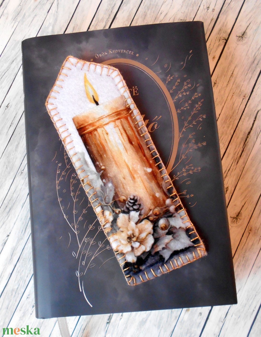 Vintage hangulatú karácsonyi díszgyertyás - könyv & zene - könyvjelző - Meska.hu