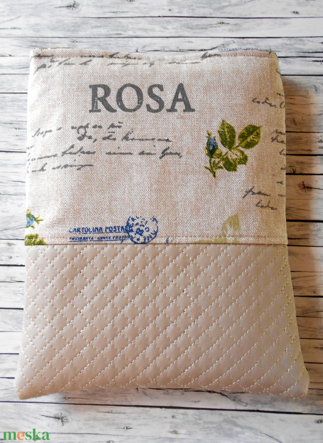 Beige alapon kék rózsa mintás vintage stílusú könyvtok  - könyv & zene - könyvtok - Meska.hu