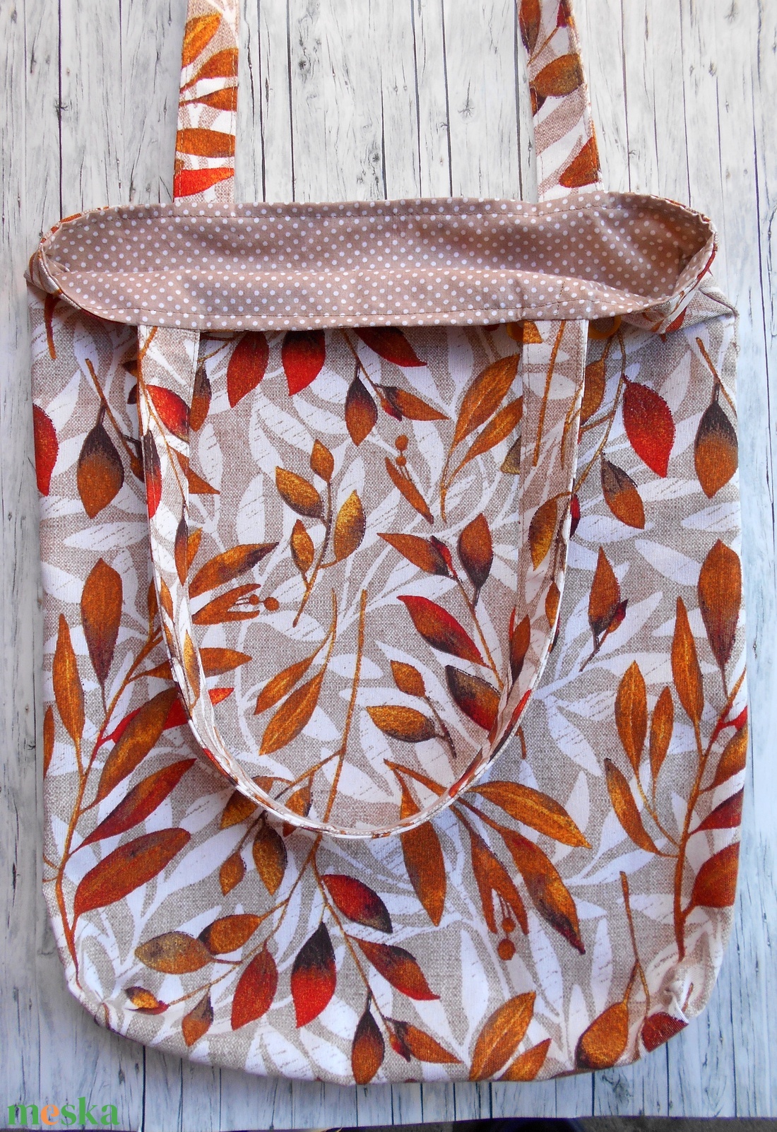 Beige alapon őszi levél mintás bevásárló táska/szatyor - táska & tok - bevásárlás & shopper táska - shopper, textiltáska, szatyor - Meska.hu