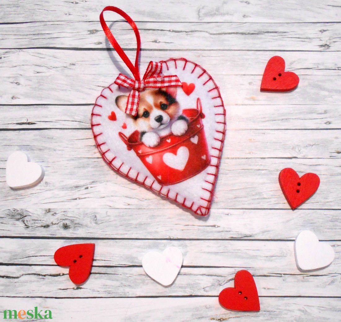 Corgi: valentin napi, kölyökkutyás szív  - otthon & életmód - dekoráció - fali és függő dekoráció - függődísz - Meska.hu