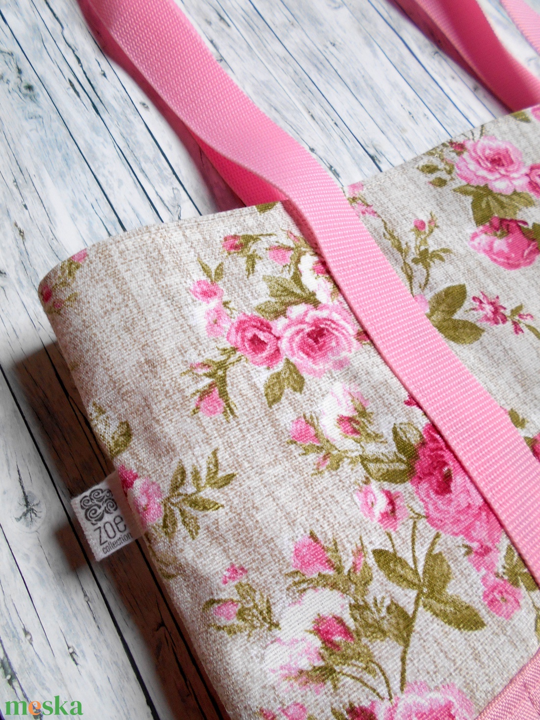 Nagyméretű rózsaszín steppelt-rózsamintás válltáska - táska & tok - kézitáska & válltáska - nagy pakolós táska - Meska.hu