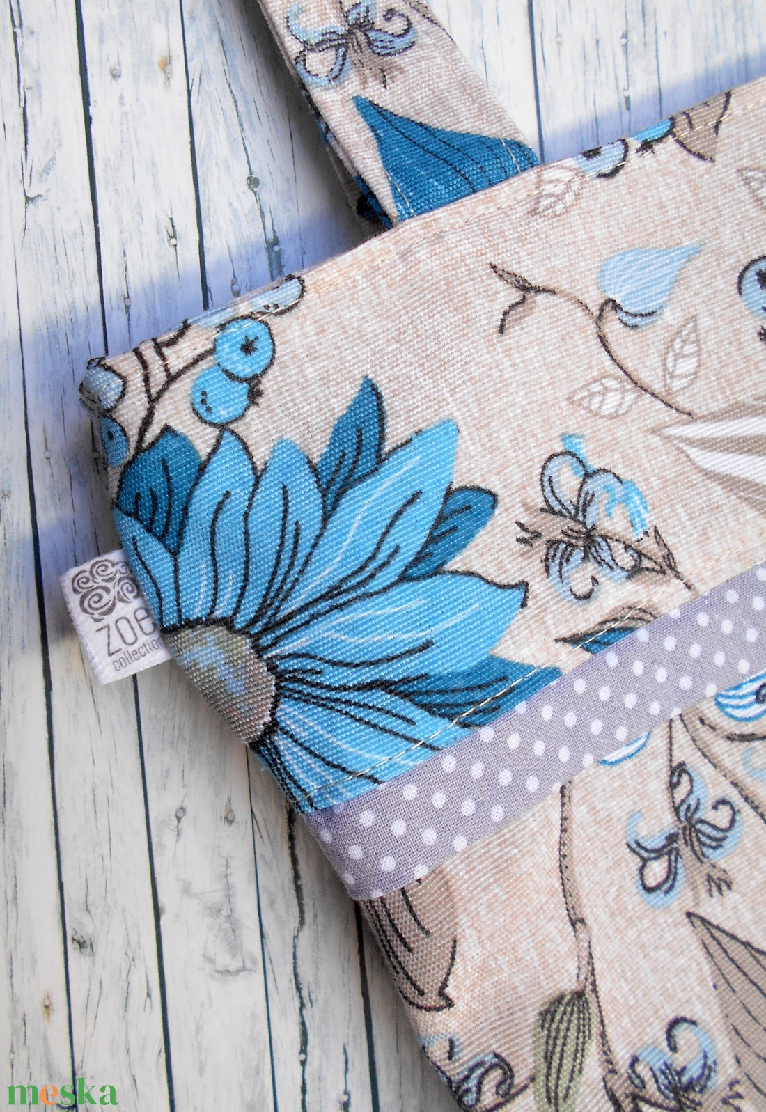 Beige alapon türkizkék virág-levél mintás válltáska - táska & tok - kézitáska & válltáska - válltáska - Meska.hu