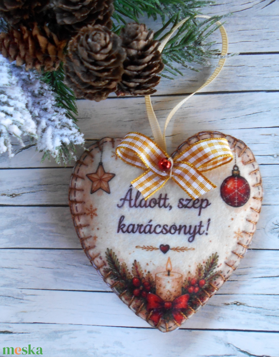Áldott, szép karácsonyt! vintage stílusú karácsonyfa dísz - karácsony - karácsonyi lakásdekoráció - karácsonyfadíszek - Meska.hu