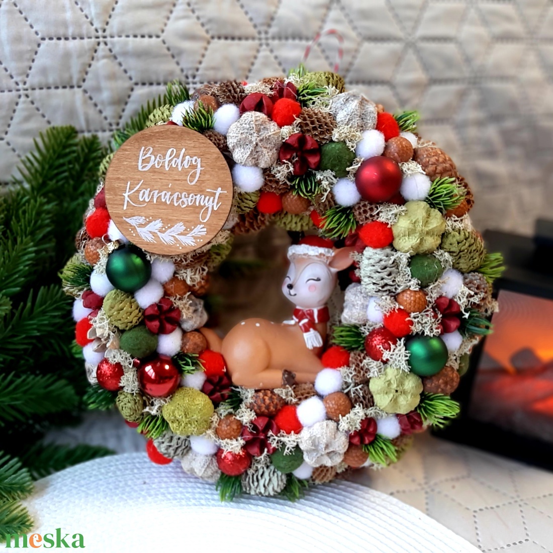 Őzikés ajtódísz - karácsony - karácsonyi lakásdekoráció - karácsonyi ajtódíszek - Meska.hu