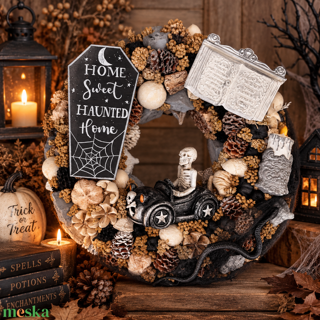 Csontváz úr hazafelé tart ajtódísz - otthon & életmód - dekoráció - halloween - halloweeni ajtódíszek és ablakdíszek - Meska.hu