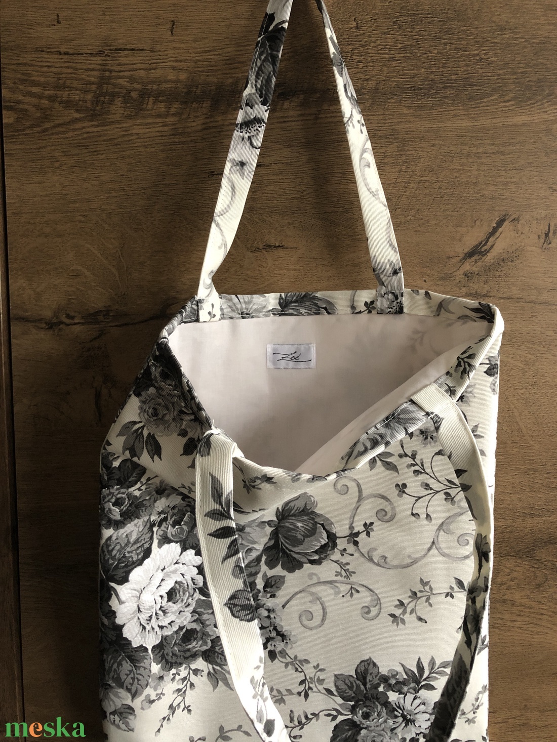 Textil szatyor szürke rózsa mintával - táska & tok - bevásárlás & shopper táska - shopper, textiltáska, szatyor - Meska.hu