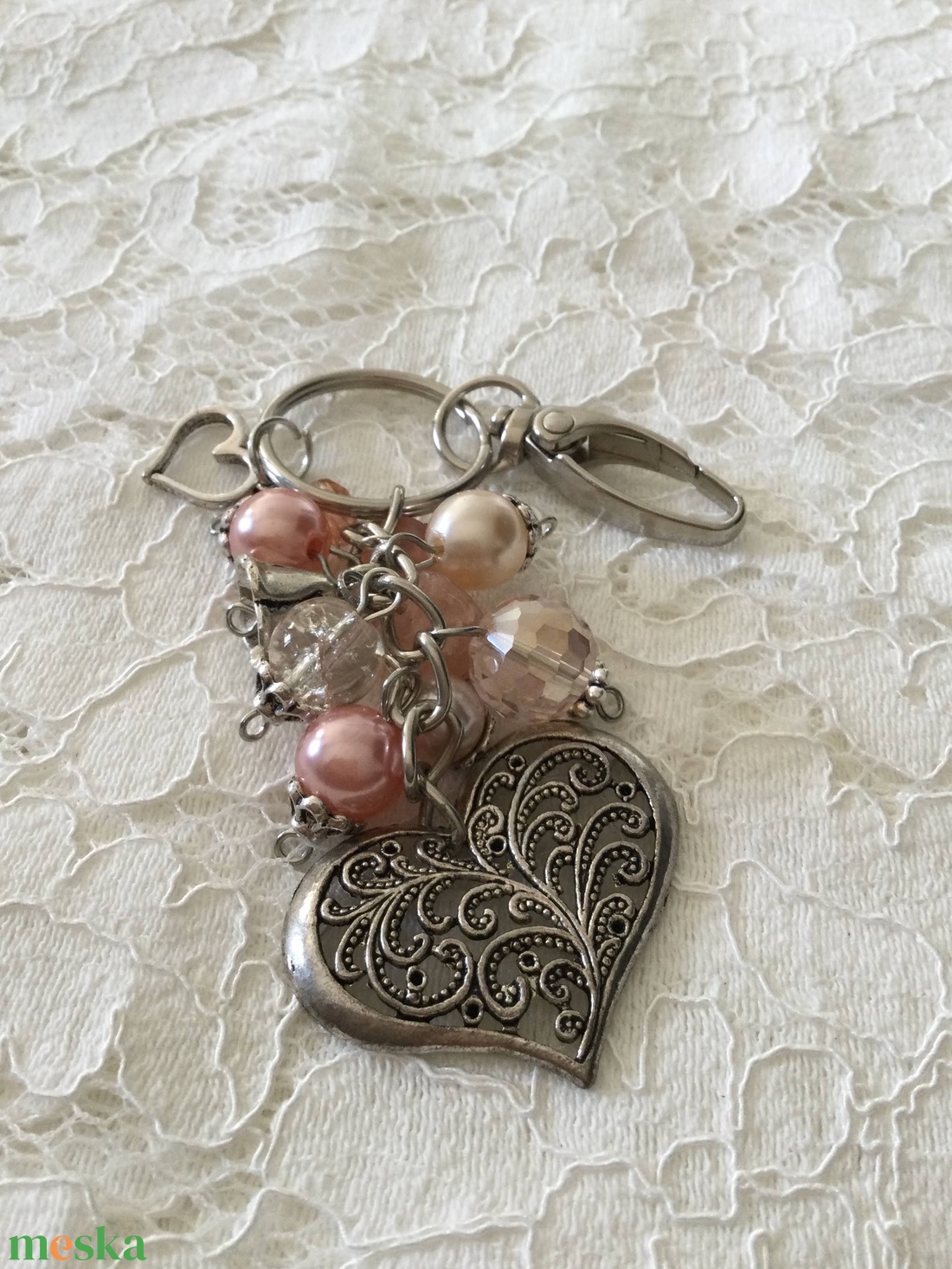 Rózsaszín szív kulcstartó,táskadísz - táska & tok - kulcstartó & táskadísz - táskadísz - Meska.hu