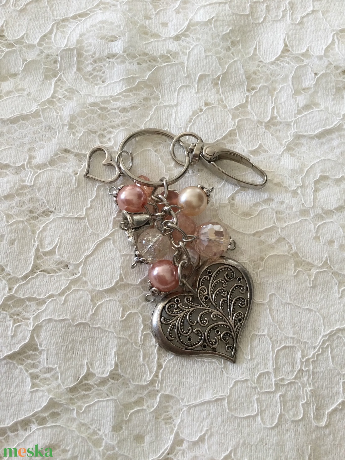 Rózsaszín szív kulcstartó,táskadísz - táska & tok - kulcstartó & táskadísz - táskadísz - Meska.hu