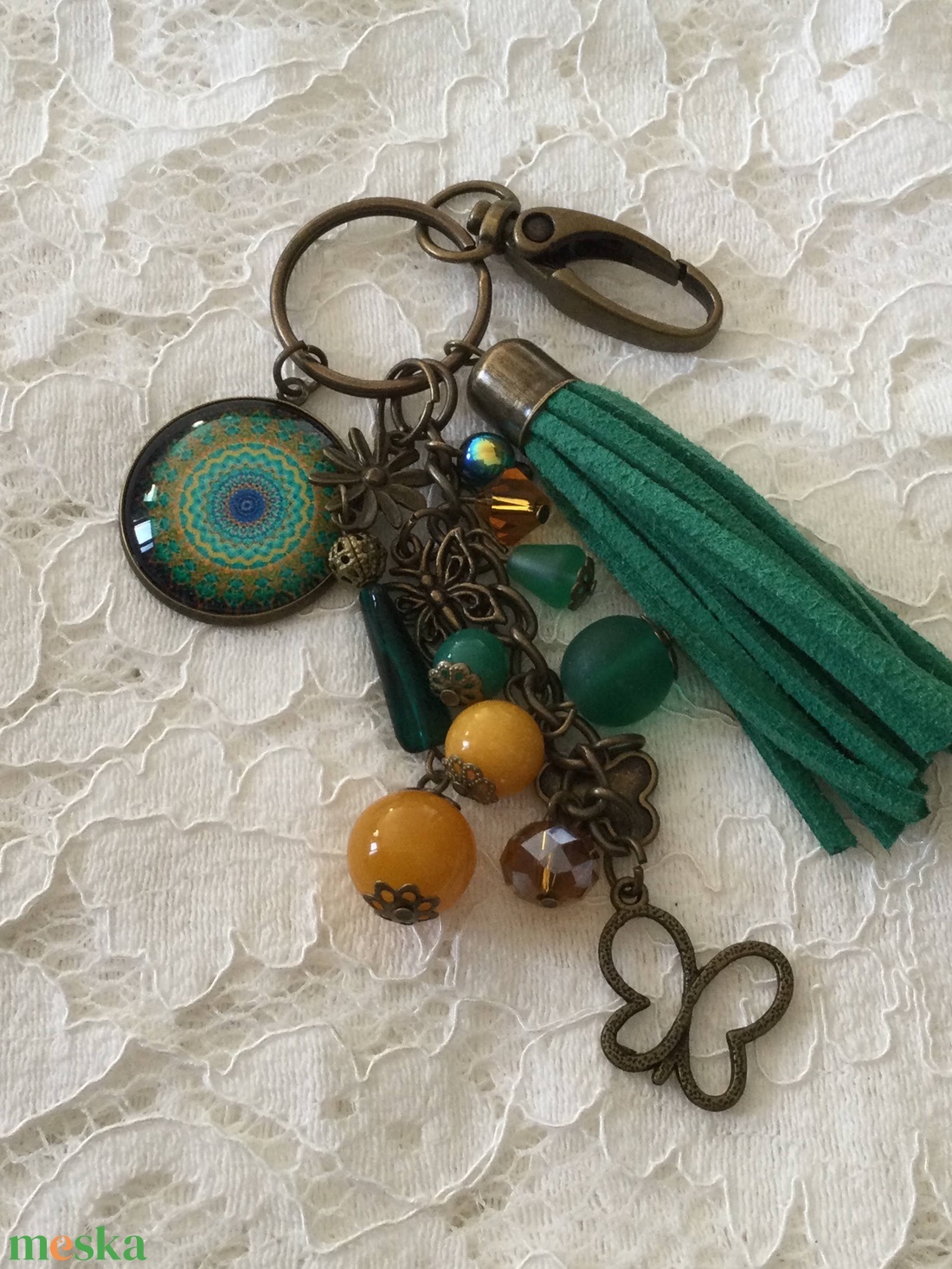 Türkiz zöld-napsárga kulcstartó,táskadísz - táska & tok - kulcstartó & táskadísz - táskadísz - Meska.hu