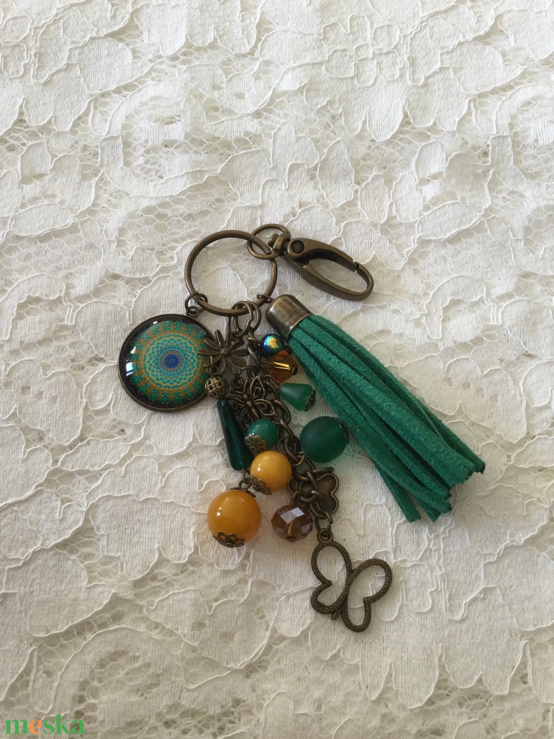 Türkiz zöld-napsárga kulcstartó,táskadísz - táska & tok - kulcstartó & táskadísz - táskadísz - Meska.hu