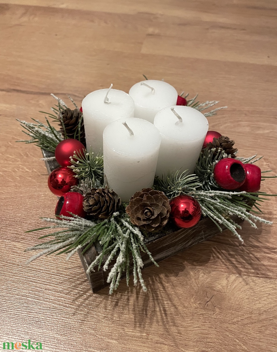 Adventi asztaldísz piros bogyós - karácsony - adventi díszek - adventi asztaldísz - Meska.hu