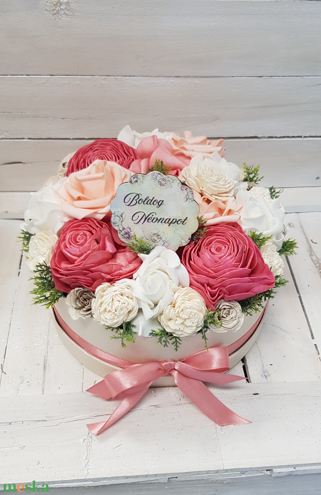 Virágbox névnapra, születésnapra - otthon & életmód - dekoráció - asztal és polc dekoráció - asztaldísz - Meska.hu