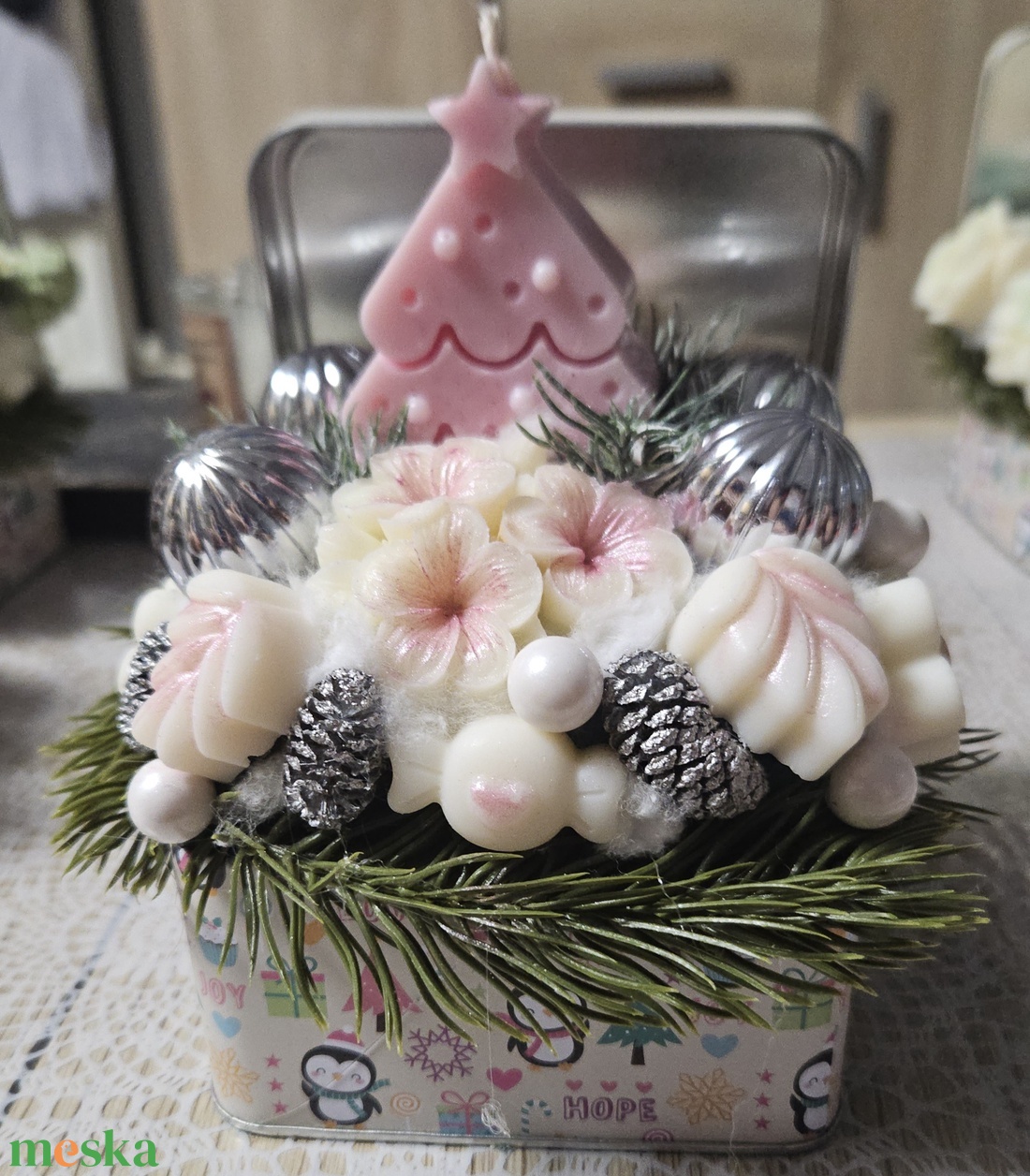 Karácsonyi illatviasz virág box (rózsaszín) -  - Meska.hu