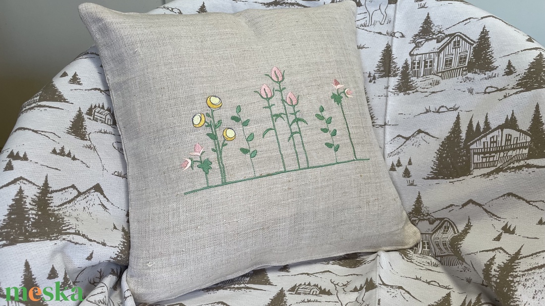 Vászon párnahuzat gépi hímzéssel - otthon & életmód - lakástextil - párna & párnahuzat - díszpárnahuzat - Meska.hu