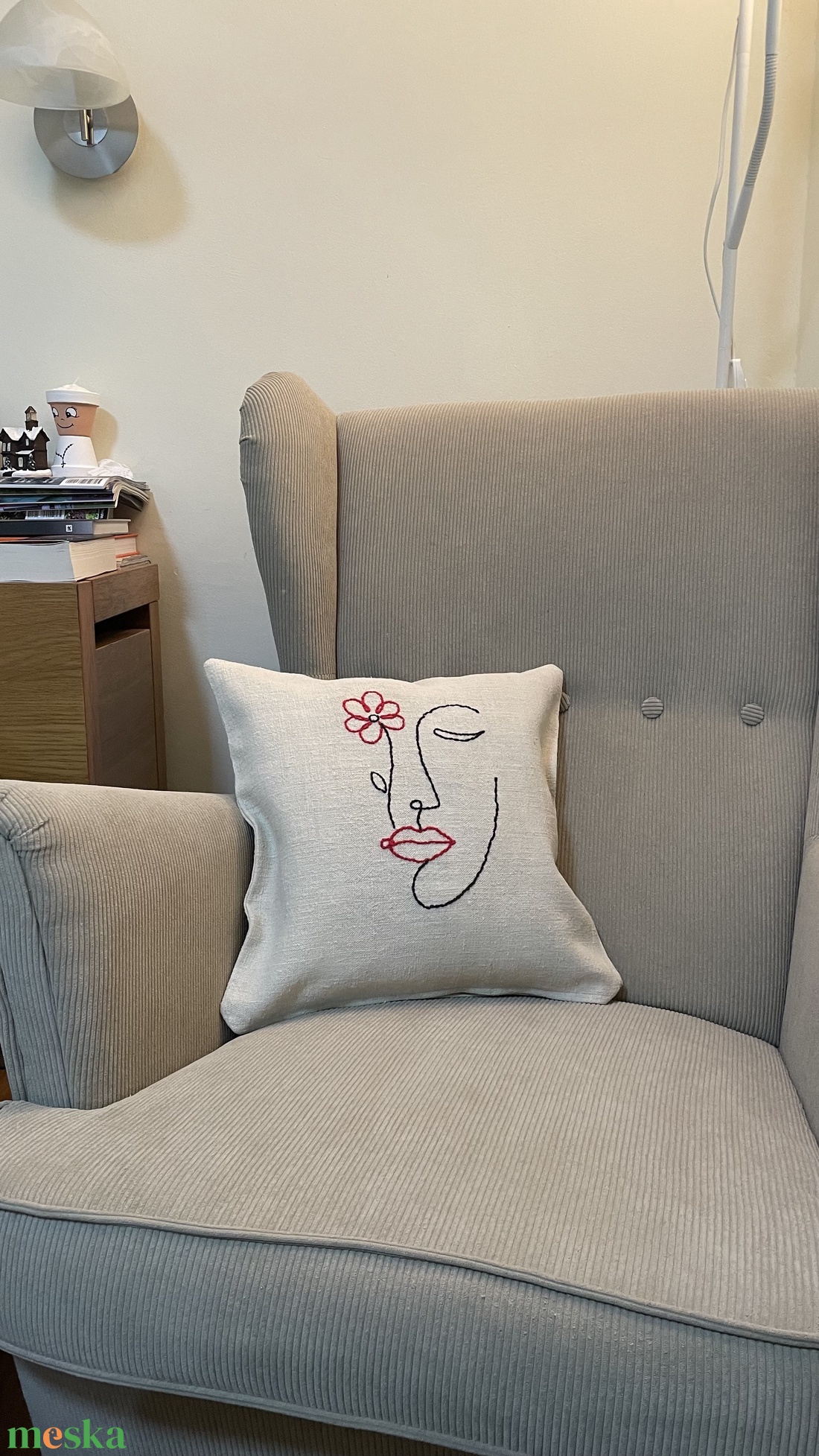 Vászon párnahuzat kézi hímzéssel - otthon & életmód - lakástextil - párna & párnahuzat - díszpárnahuzat - Meska.hu