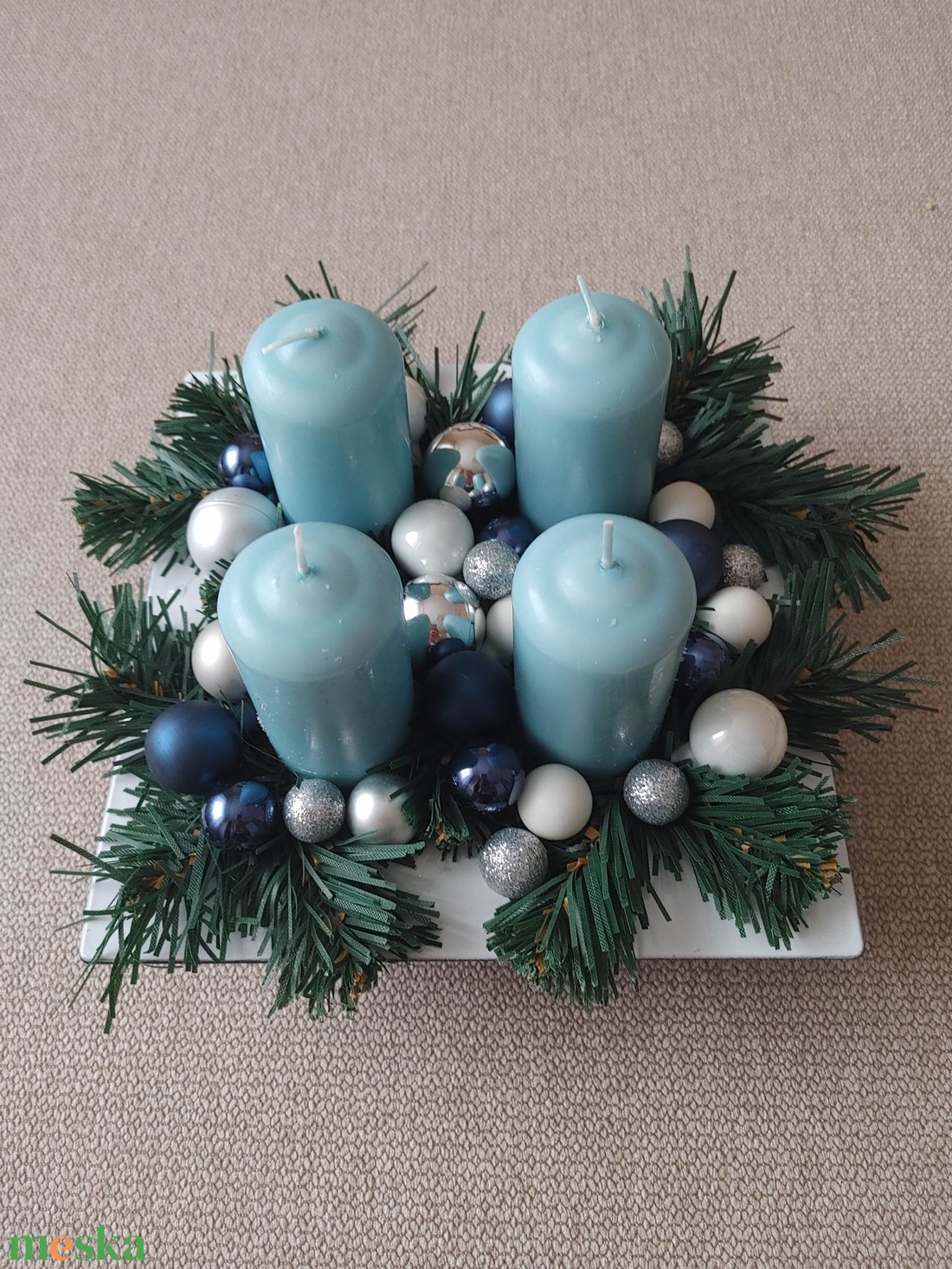 ,,ZOLICA Adventi asztaldísz (jégkék-fehér-ezüst) - karácsony - adventi díszek - adventi asztaldísz - Meska.hu