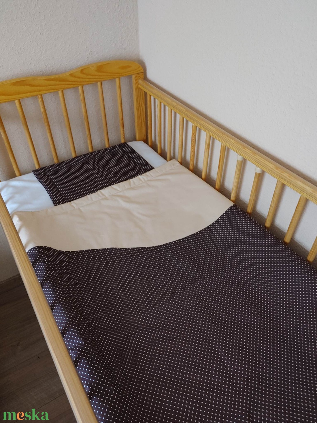 ,,ZOLICA 2 részes babaágynemű szett (barna pöttyös) - otthon & lakás - babaszoba, gyerekszoba - baba ágynemű - Meska.hu