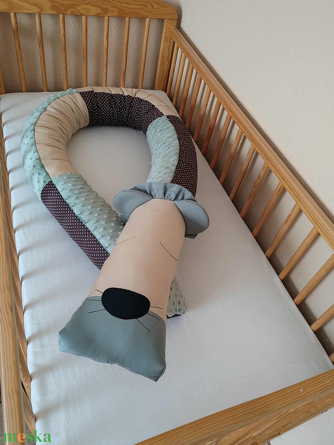 ,,ZOLICA Rácsvédő hengerpárna PÁRDUC - Bézs, barna, zsálya - otthon & életmód - babaszoba, gyerekszoba - rácsvédő & baldachin - Meska.hu