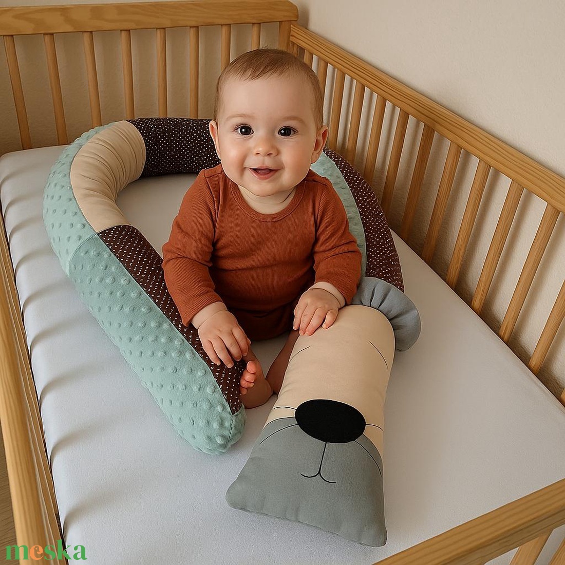 ,,ZOLICA Rácsvédő hengerpárna PÁRDUC - Bézs, barna, zsálya - otthon & életmód - babaszoba, gyerekszoba - rácsvédő & baldachin - Meska.hu