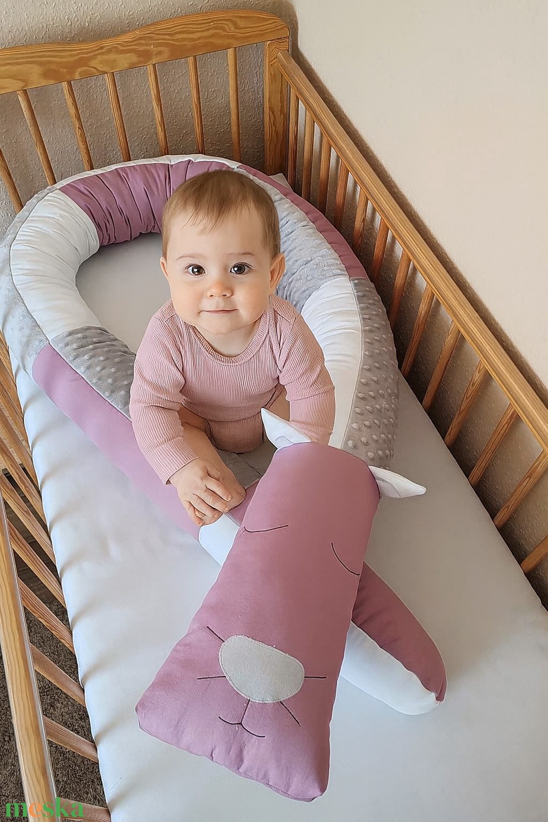 ,,ZOLICA Állatfejes hengerpárna / rácsvédő CICA - Hangalila, fehér, szürke - otthon & életmód - babaszoba, gyerekszoba - rácsvédő & baldachin - Meska.hu