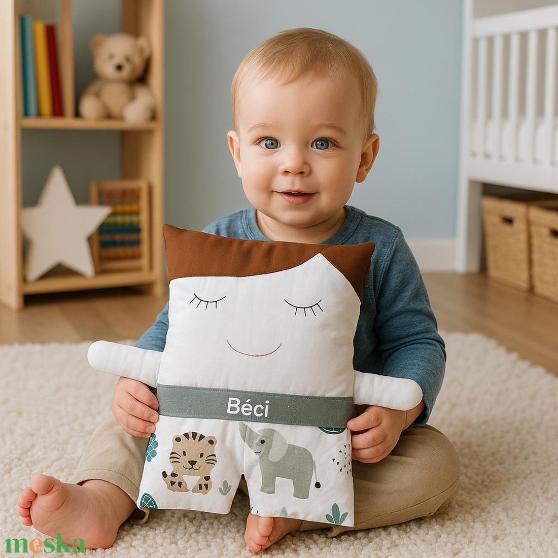 ,,ZOLICA Pajti párna - fiú állatkölykös nadrágban - baba - mama - babaszoba dekoráció - gyerek díszpárna - Meska.hu