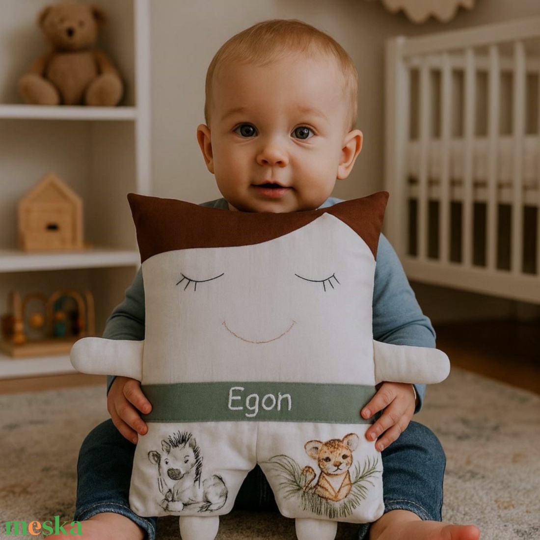 ,,ZOLICA Pajti párna - fiú vadállatkölykös nadrágban - baba - mama - babaszoba-dekoráció - gyerek díszpárna - Meska.hu