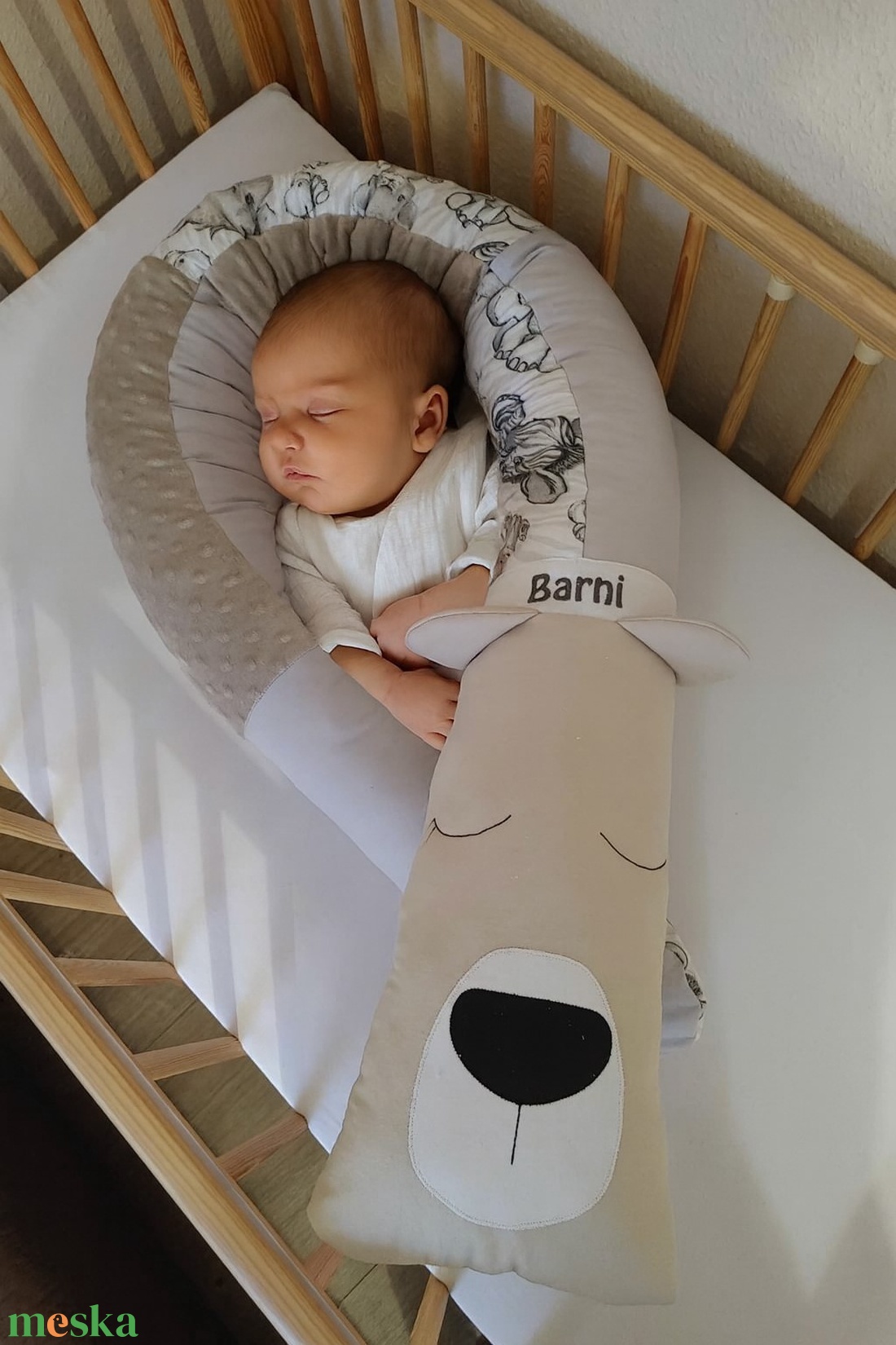 ,,ZOLICA Állatfejes hengerpárna/rácsvédő MACI - Safari, bézs, szürke - baba - mama - babaágyneműk - rácsvédő & baldachin - Meska.hu