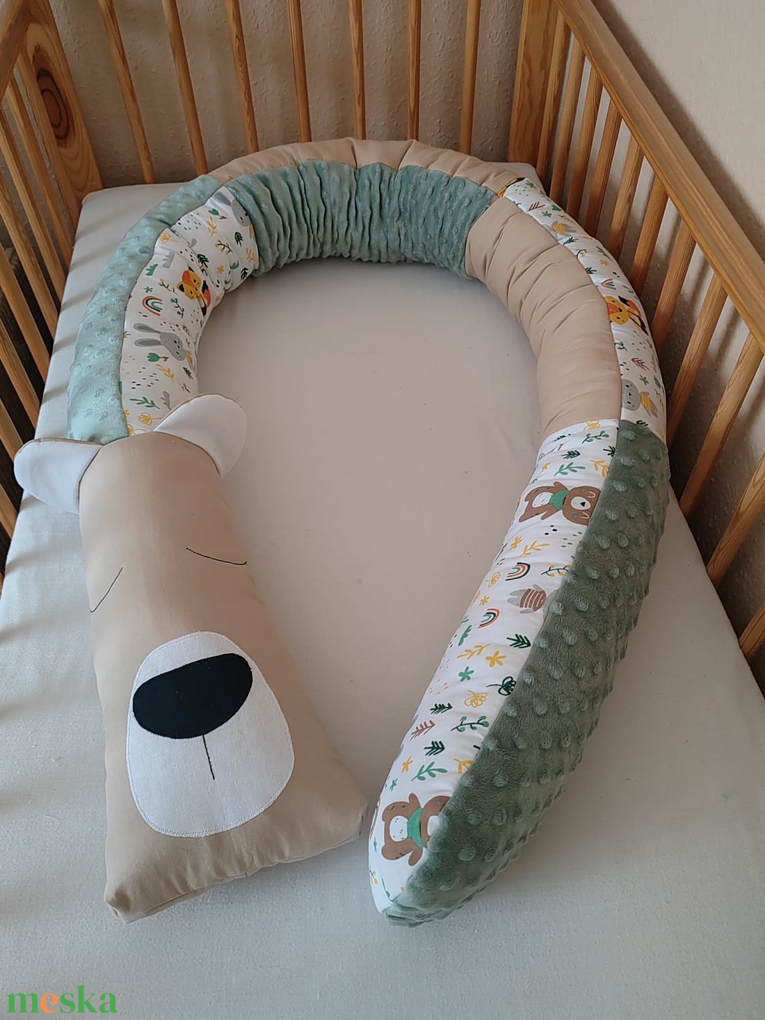 ,,ZOLICA Állatfejes hengerpárna/rácsvédő MACI - bézs, állatos, zsálya - otthon & életmód - babaszoba, gyerekszoba - rácsvédő & baldachin - Meska.hu