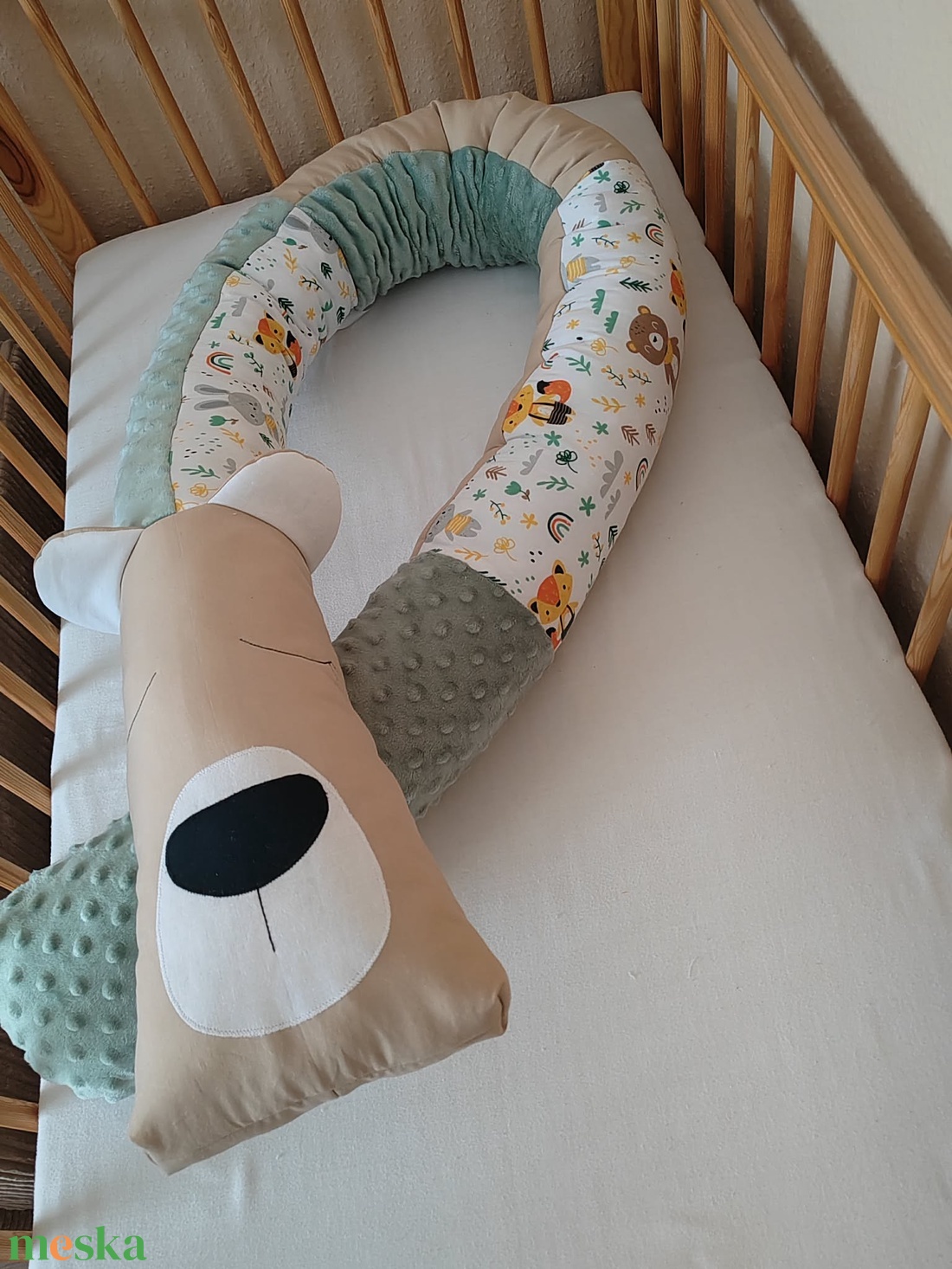 ,,ZOLICA Állatfejes hengerpárna/rácsvédő MACI - bézs, állatos, zsálya - otthon & életmód - babaszoba, gyerekszoba - rácsvédő & baldachin - Meska.hu