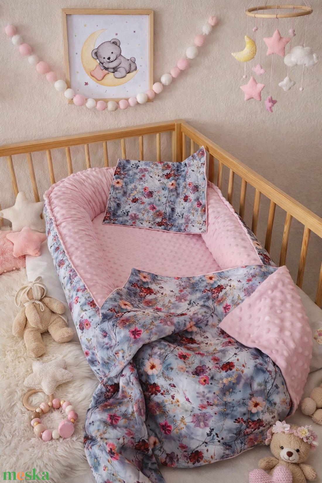 ,,ZOLICA Babafészek szett PRÉMIUM PAMUTSZATÉN - virágtenger - baba - mama - baba ágynemű - babafészek - Meska.hu