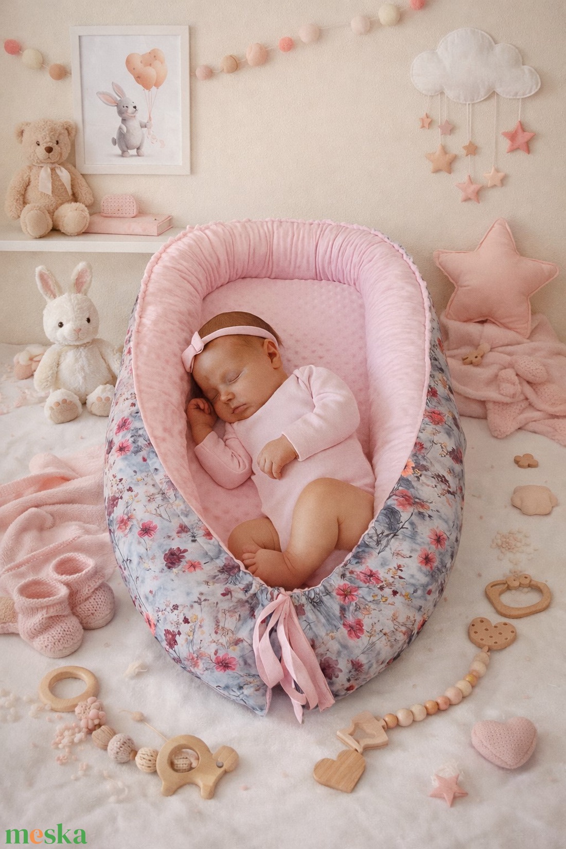 ,,ZOLICA Babafészek csepp alakú PRÉMIUM PAMUTSZATÉN - virágtenger - baba - mama - baba ágynemű - babafészek - Meska.hu