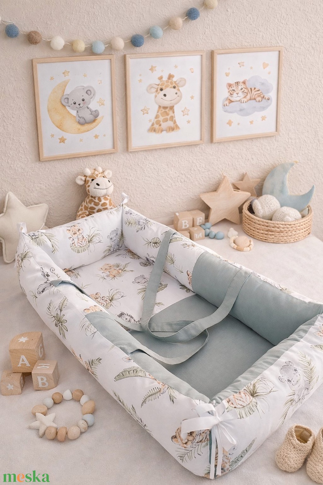 ,,ZOLICA Téglalap alakú babafészek (vadállat kölykök-zsálya) - baba - mama - baba ágynemű - babafészek - Meska.hu