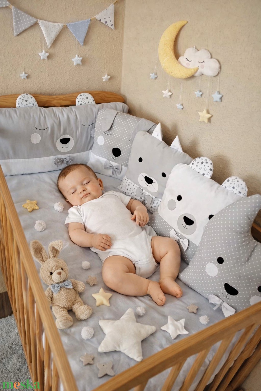 ,,ZOLICA Rácsvédő ÁLLATOS - Ezüst álomvilág - baba - mama - baba ágynemű - rácsvédő & baldachin - Meska.hu