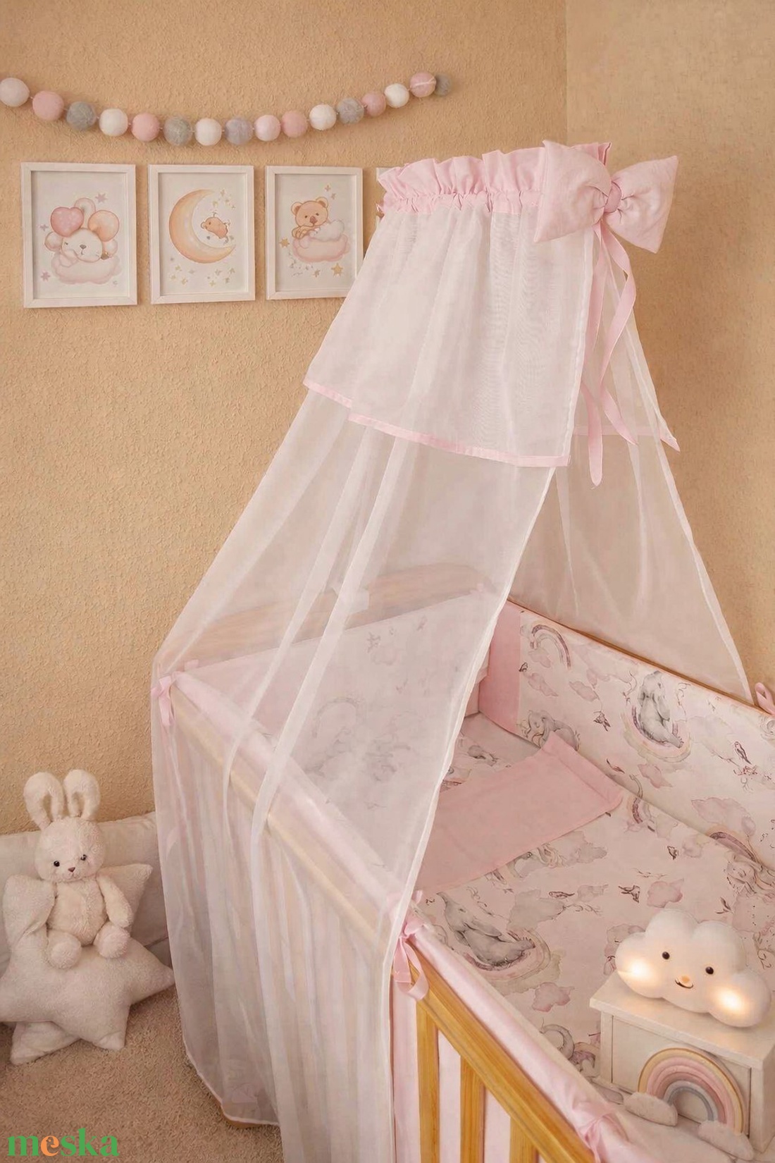 ,,ZOLICA Baldachin rózsaszín díszítéssel - baba - mama - baba ágynemű - rácsvédő & baldachin - Meska.hu