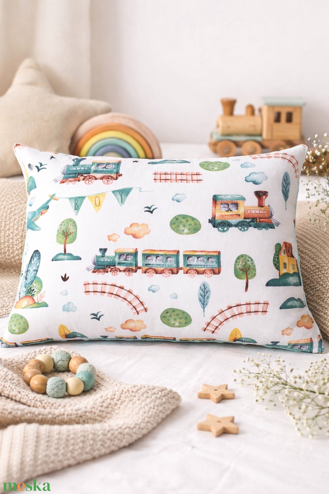 Gyermekpárna PRÉMIUM - Mozdony mese - játék & sport - ovis felszerelés - ovis párna, kispárna - Meska.hu