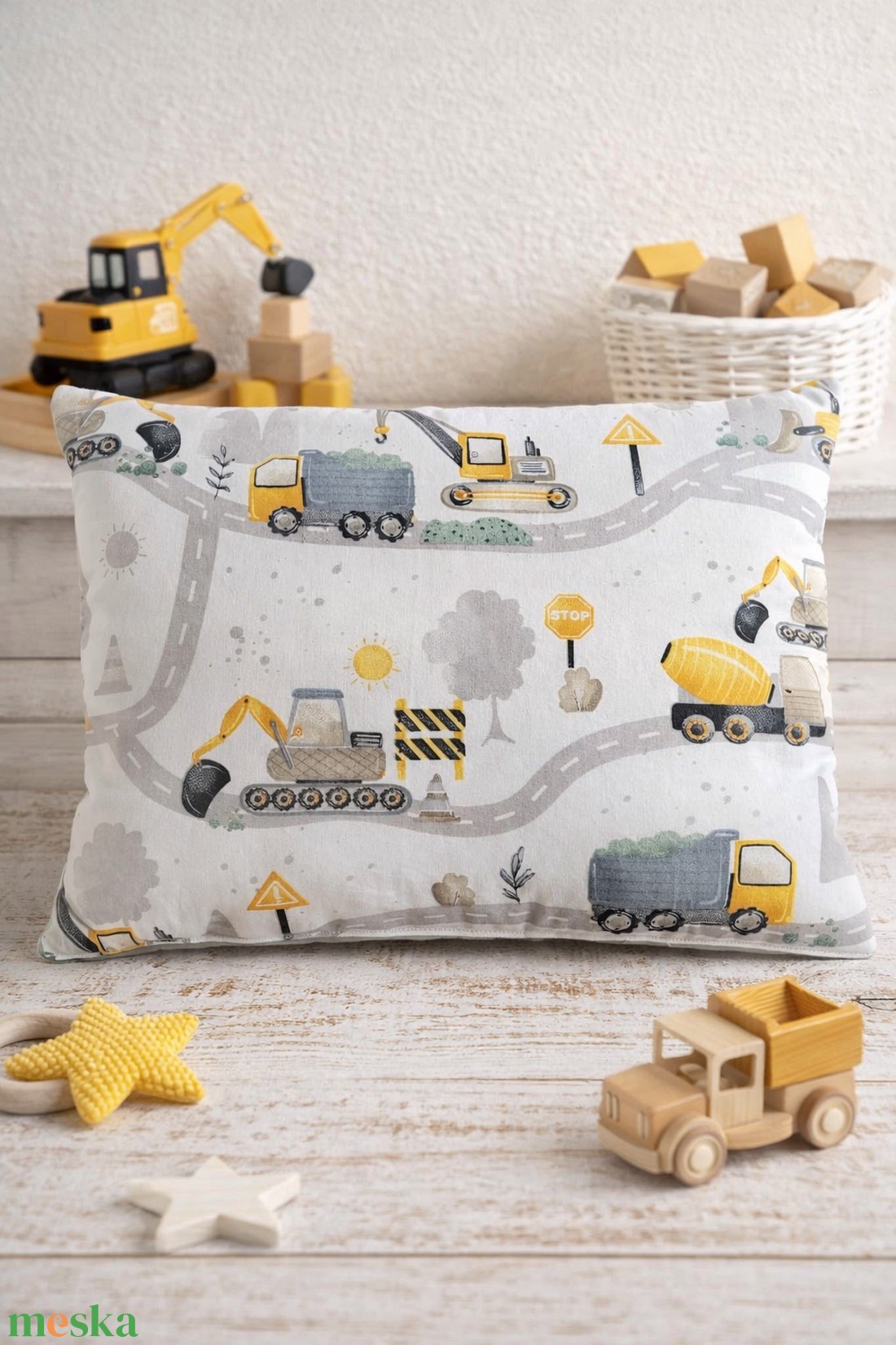 Gyermekpárna PRÉMIUM - Munkagépek az úton - játék & sport - ovis felszerelés - ovis párna, kispárna - Meska.hu