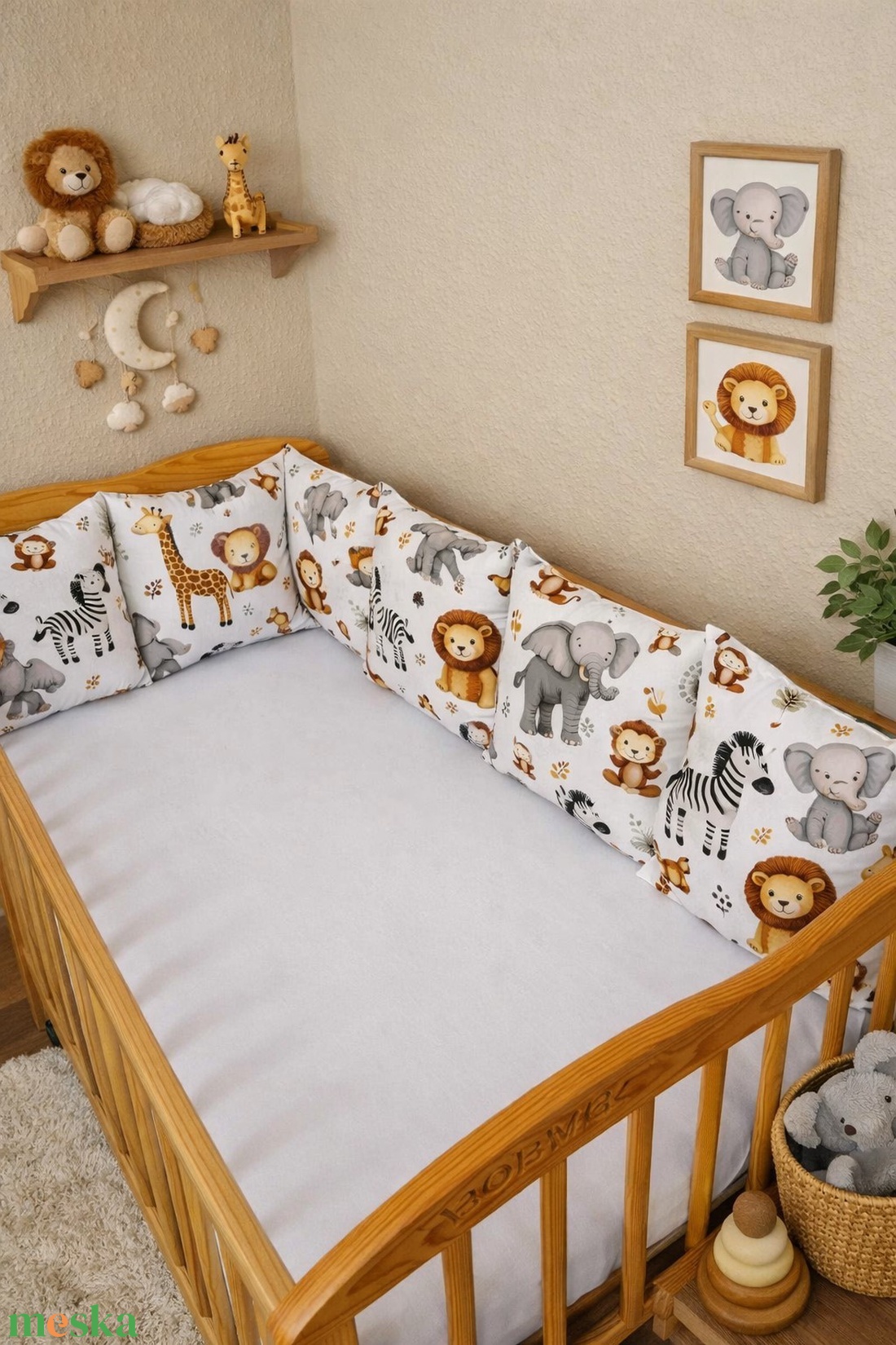 ,,ZOLICA Rácsvédő párnás PRÉMIUM - Mini safari - baba - mama - baba ágynemű - rácsvédő & baldachin - Meska.hu