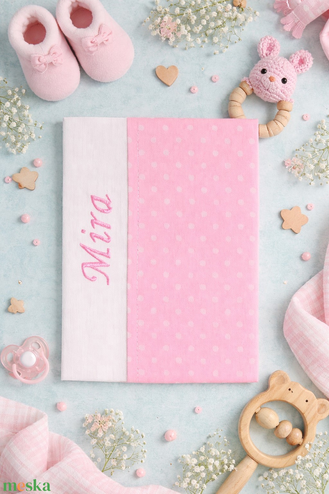 Egészségügyi könyvborító - Rózsaszín pöttyös - baba - mama - babaemlékek - egészségügyi kiskönyv borító - Meska.hu