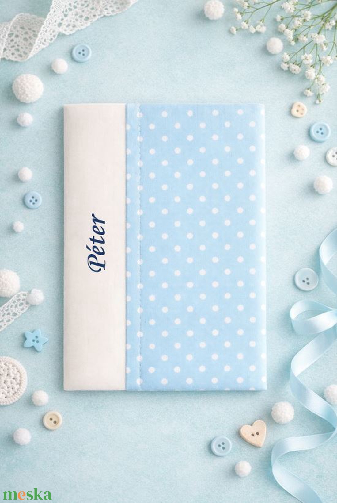 ,,ZOLICA Egészségügyi könyvborító - Kék pöttyös - baba - mama - babaemlékek - egészségügyi kiskönyv borító - Meska.hu