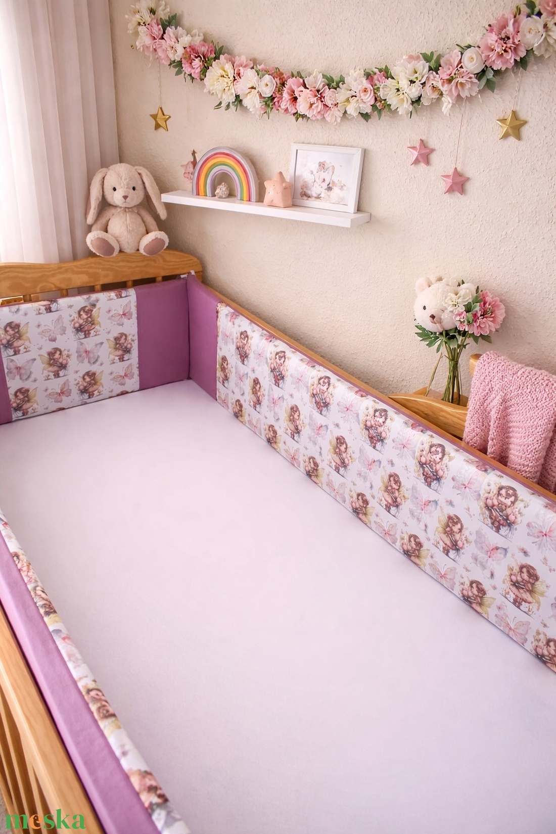 Rácsvédő szivacsos PRÉMIUM - Pillangós tündérke - baba - mama - baba ágynemű - rácsvédő & baldachin - Meska.hu