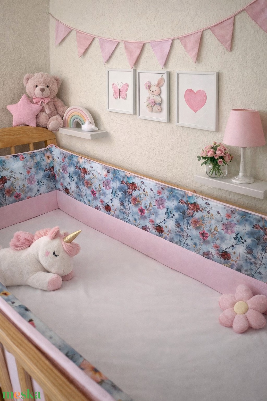 Rácsvédő szivacsos PRÉMIUM - virágtenger - baba - mama - baba ágynemű - rácsvédő & baldachin - Meska.hu