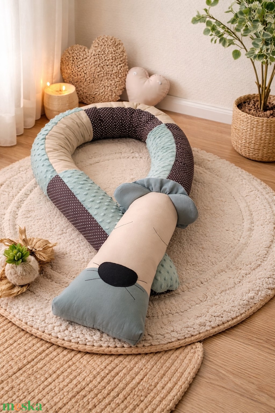 Rácsvédő hengerpárna PÁRDUC - Bézs, barna, zsálya - baba - mama - baba ágynemű - rácsvédő & baldachin - Meska.hu