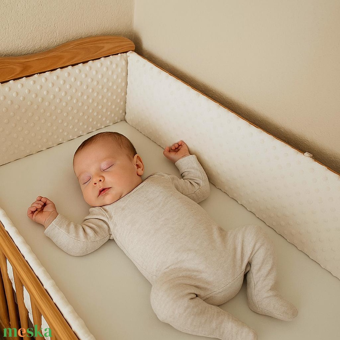 ,,ZOLICA Rácsvédő MAGAS szivacsos - Bézs - baba - mama - baba ágynemű - rácsvédő & baldachin - Meska.hu