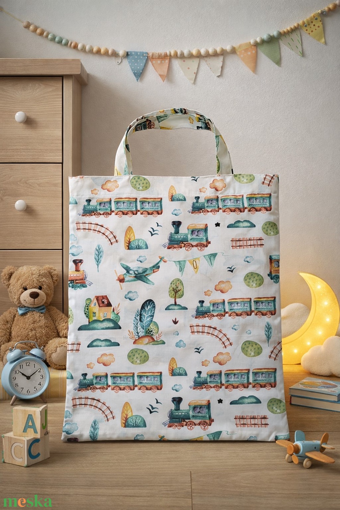 Ovis ágyneműtartó táska - Mozdony mese - játék & sport - ovis felszerelés - egyéb ovis kiegészítő - Meska.hu