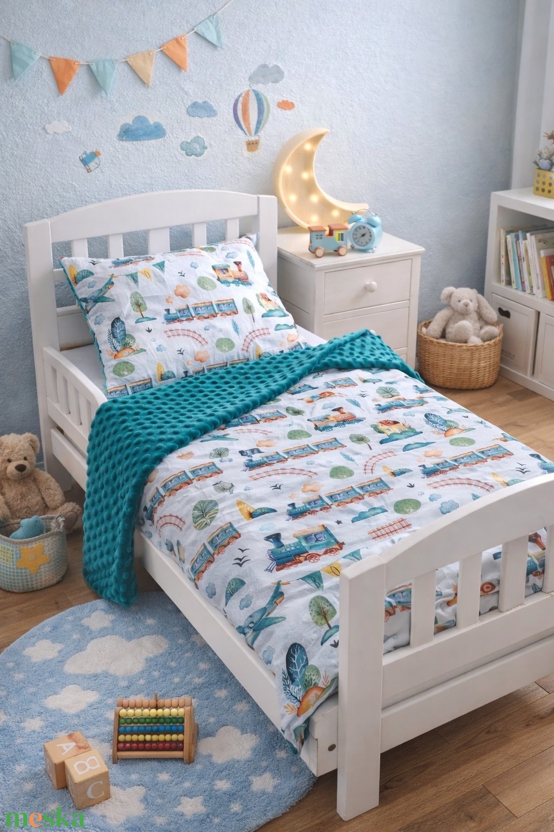 Gyermekágynemű szett 2 részes - Mozdony mese - játék & sport - ovis felszerelés - ovis ágynemű - Meska.hu