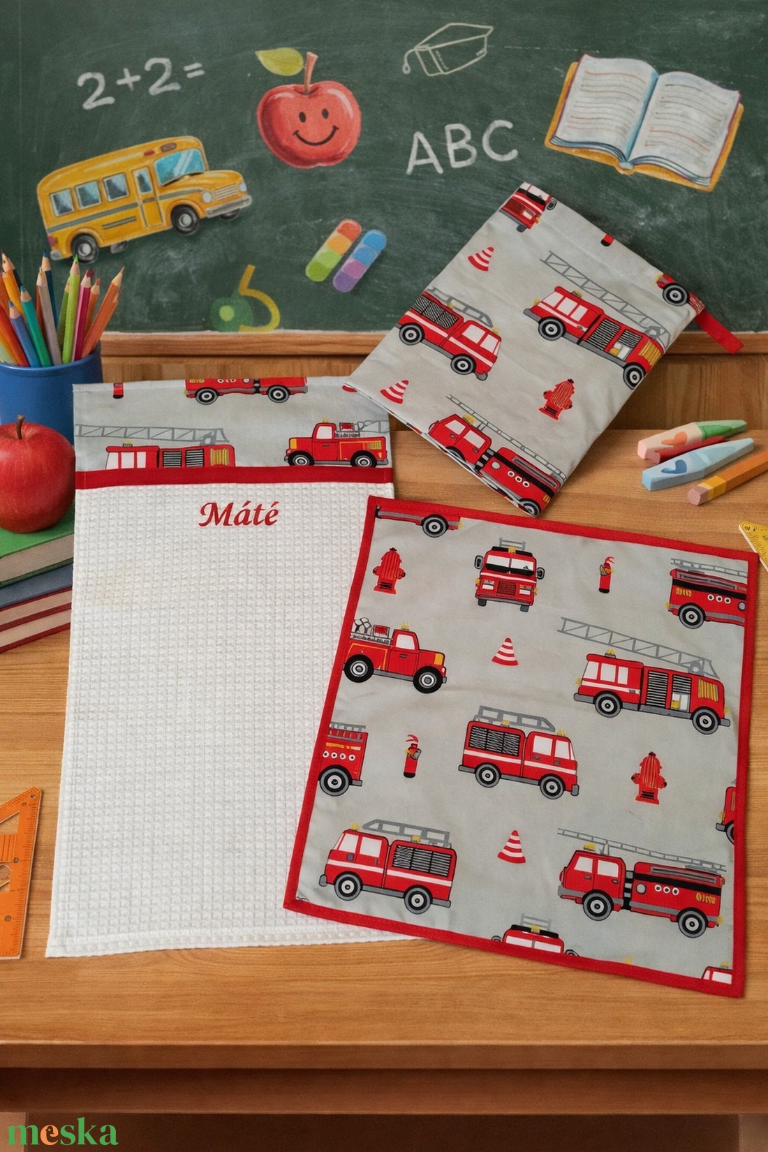 Iskolai tisztasági csomag - Tűzoltó autók - játék & sport - ovis felszerelés - tisztasági csomag - Meska.hu