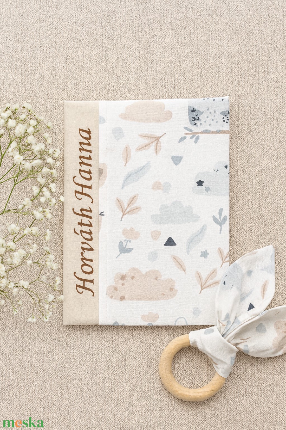 Egészségügyi könyvborító - Nyuszi, bagoly - baba - mama - babaemlékek - egészségügyi kiskönyv borító - Meska.hu