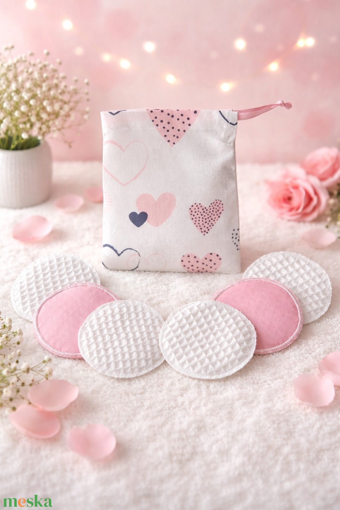 Öko kozmetikai korong szett - szívecskés tasakkal - kellékek & szerszámok - kozmetikai alapanyag - agyag - Meska.hu