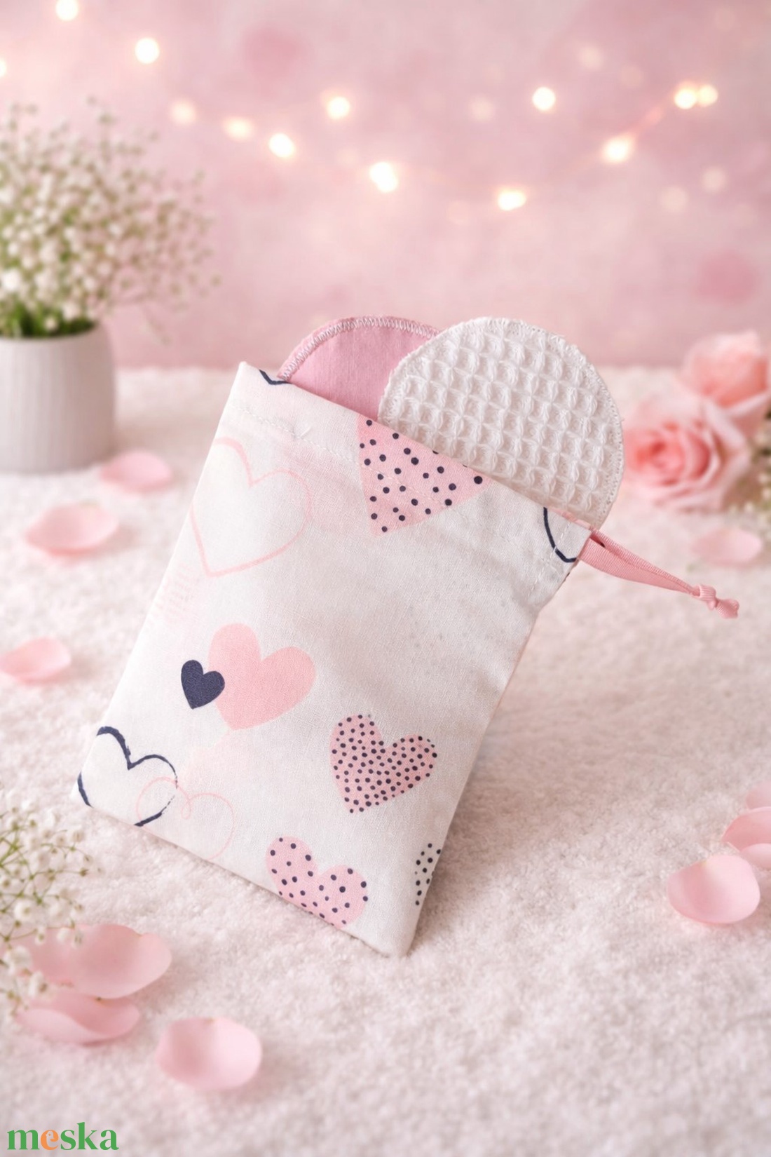 Öko kozmetikai korong szett - szívecskés tasakkal - kellékek & szerszámok - kozmetikai alapanyag - agyag - Meska.hu