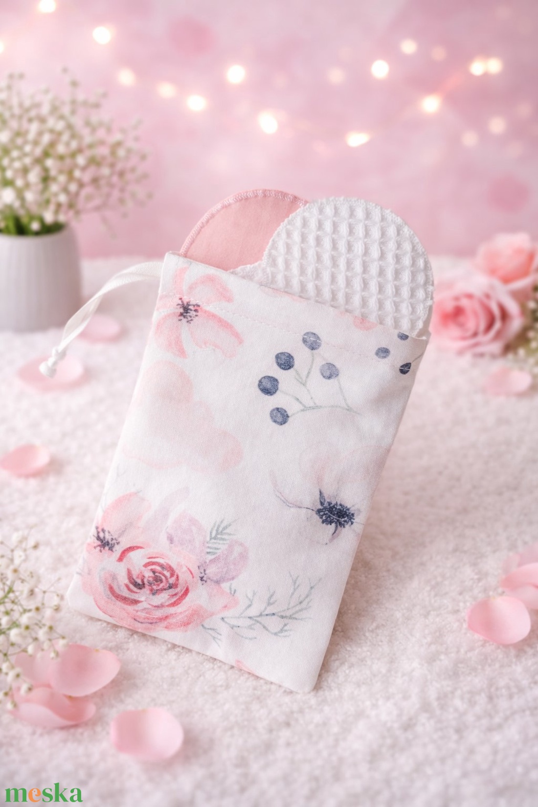 Öko kozmetikai korong szett - virágos tasakkal - kellékek & szerszámok - kozmetikai alapanyag - agyag - Meska.hu